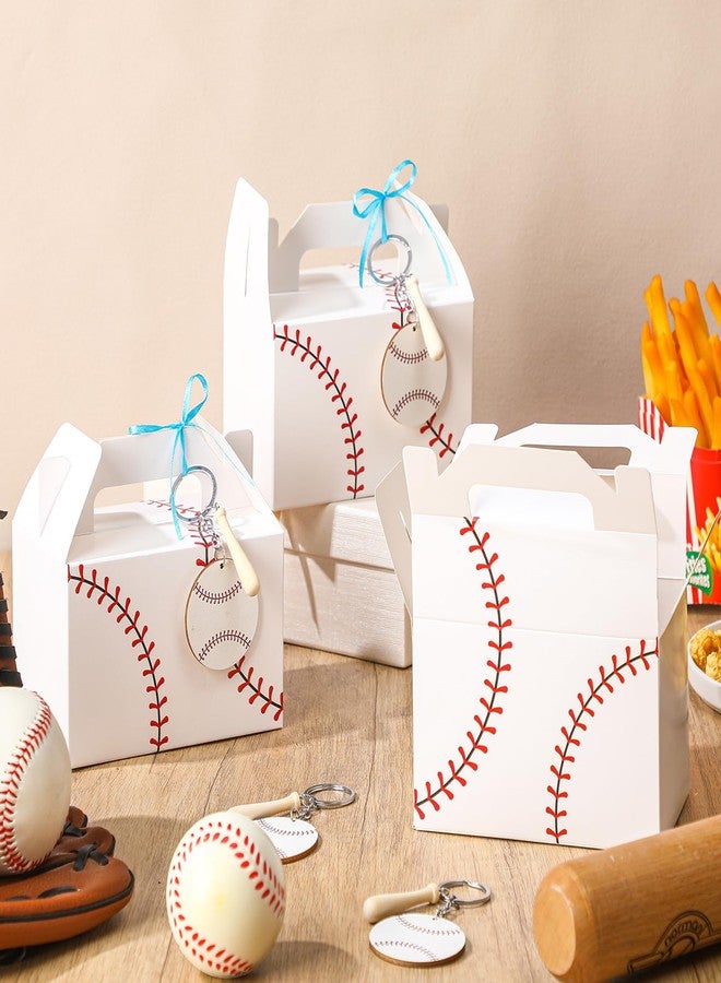 مارسبارك مجموعة مارسبارك المكونة من 12 صندوق هدايا على شكل بيسبول مع سلاسل مفاتيح خشبية على شكل بيسبول، هدايا للحفلات، زينة على شكل مضارب بيسبول صغيرة، أكياس حلوى وكعك، لوازم حفلات أعياد الميلاد الرياضية، هدايا لعشاق الرياضة - Image 4